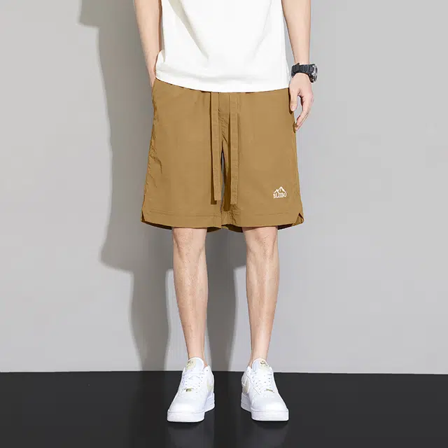 羽浅 夏季薄款冰丝刺绣五分裤时尚速干运动中裤潮流宽松百搭休闲短裤 男款