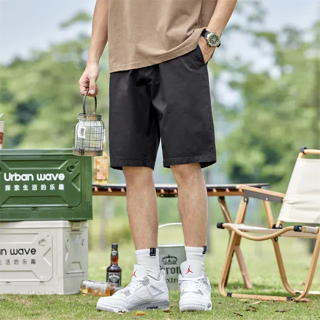 羽浅 宽松直筒五分裤薄款时尚简约百搭弹力舒适透气外穿运动休闲短裤 男款