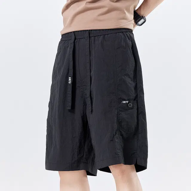 羽浅 薄款冰丝五分裤工装运动中裤潮流贴标宽松百搭休闲短裤 男款