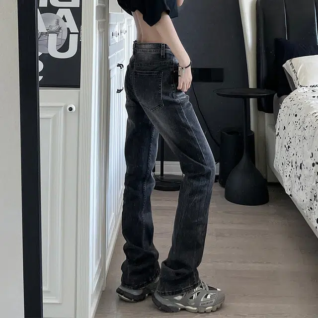 羽浅 修身复古美式高街潮牌牛仔裤 男女同款