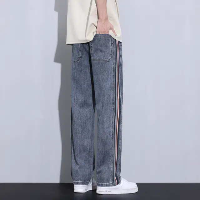羽浅 美式男夏季薄款高街阔腿裤子潮牌宽松直筒夏天休闲长裤牛仔裤 男女同款