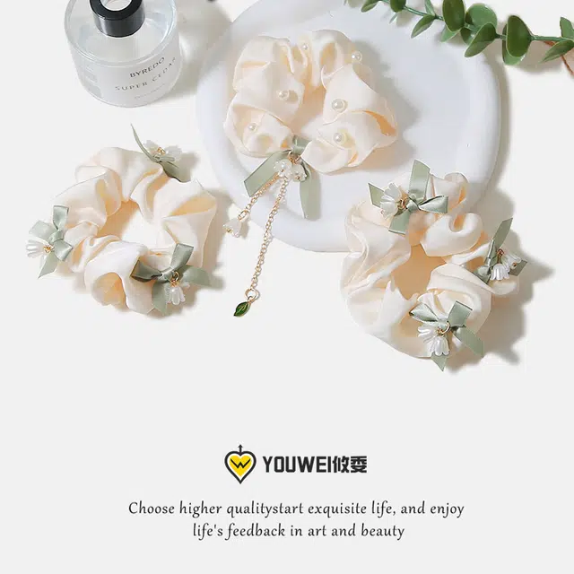【铃兰花蝴蝶结】 攸委 奶呼呼大肠发圈女森系仙美少女高级感网红气质#好运 锦纶 扎头发绳橡皮筋头绳头饰 女款