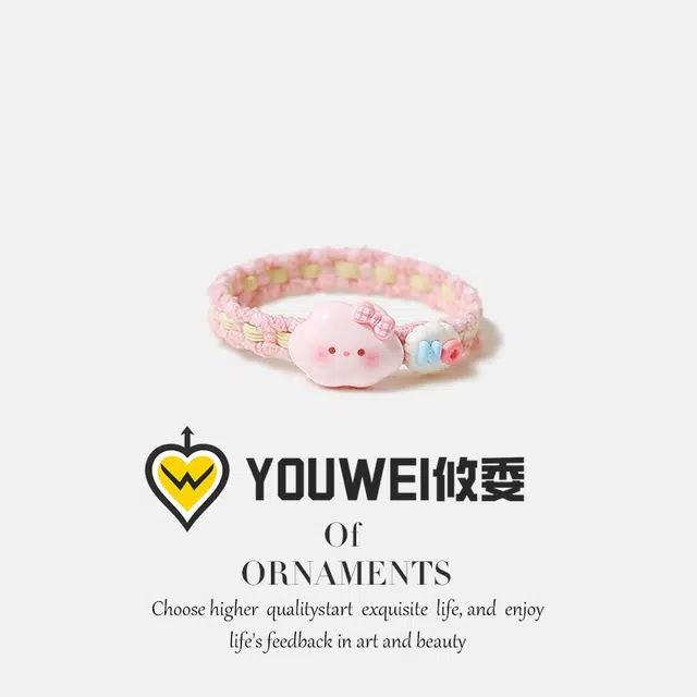 【卡通云朵兔子发绳】 攸委 甜美可爱少女扎发丸子头双马尾发圈高弹力不伤头拼色头绳 锦纶 时尚百搭创意男友闺蜜小橡皮筋发饰 女款