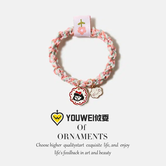 【气质少女甜美发圈】 攸委 可爱温柔粉嫩公主苹果挂坠头绳小清新 树脂 小皮筋闺蜜带手腕扎发两用发绳头饰 女款