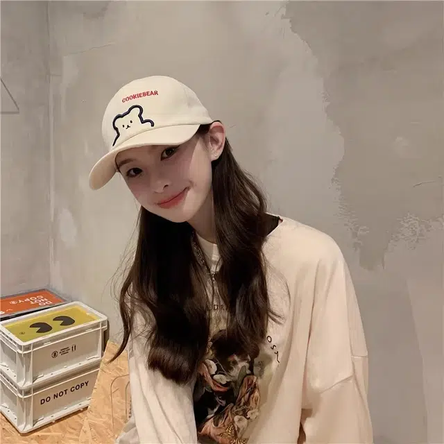 【可爱小熊通勤百搭 ins潮】 攸委 时尚简约防晒宽檐透气学生大头围显脸小 棉 鸭舌帽 男女同款情侣款