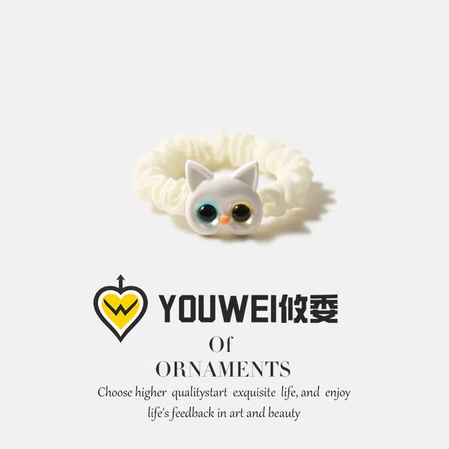 【搞怪异瞳黑白猫】 攸委 可爱高级感个性百搭小猫咪发圈卡通简约女生 布艺 日常扎发小尝圈少女马尾头饰 女款