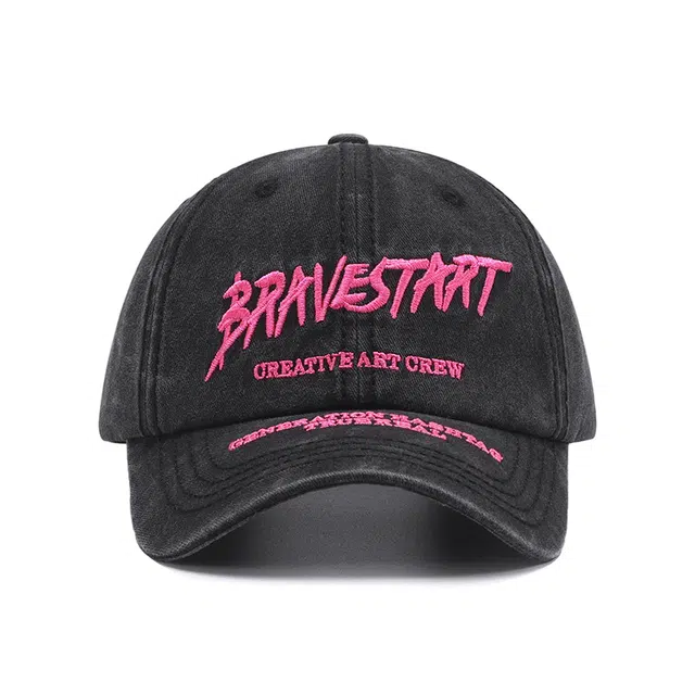 【素颜神器 BRAVESTART字母刺绣】 攸委 街头休闲水洗做旧百搭鸭舌帽女显脸小 棉 大头围户外夏韩版软顶透气遮阳防晒帽 男女同款情侣款