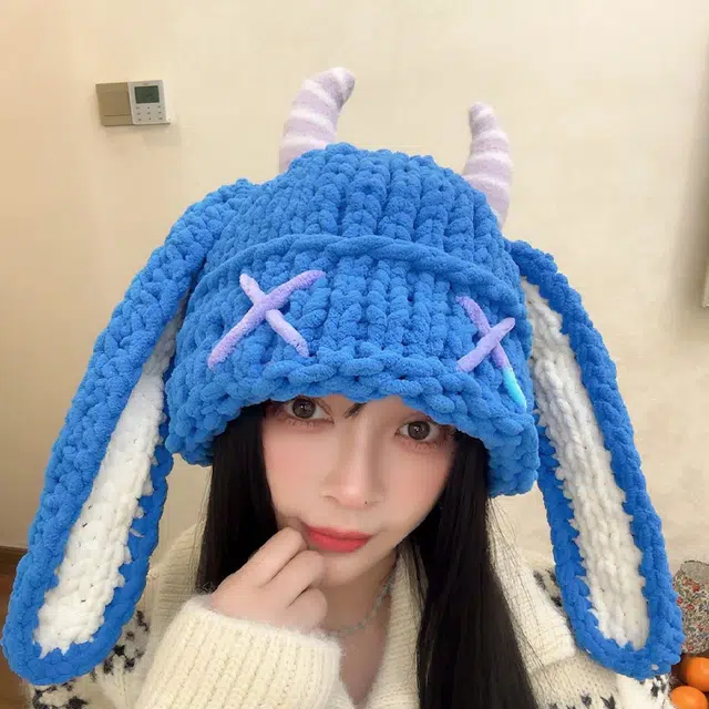【秋冬通勤必备~】 攸委 可爱甜酷风小恶魔耳朵毛线帽子女冬季加厚保暖 针织 搞怪牛角时尚百搭舒适绒线雷锋帽潮 男女同款情侣款
