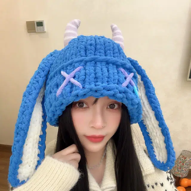 【秋冬通勤必备~】 攸委 可爱甜酷风小恶魔耳朵毛线帽子女冬季加厚保暖 针织 搞怪牛角时尚百搭舒适绒线雷锋帽潮 男女同款情侣款