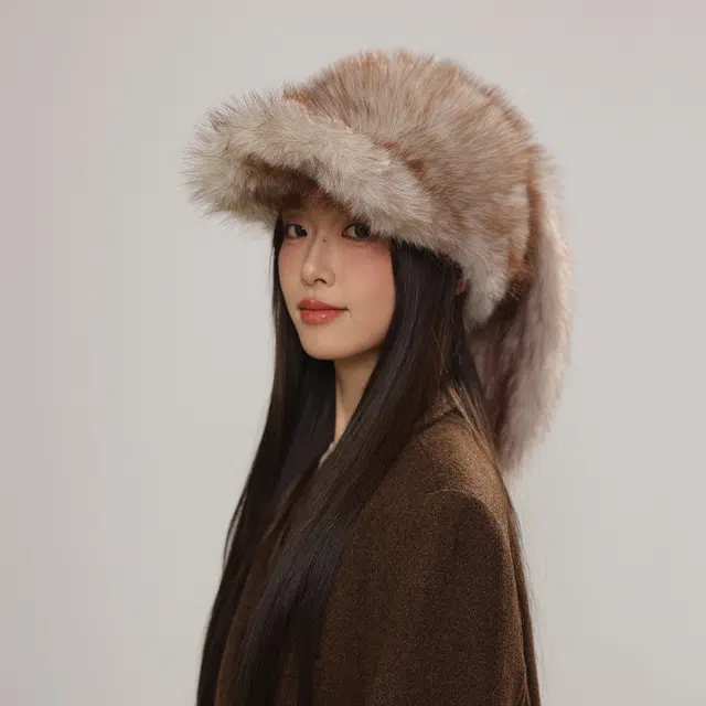 【美式辣妹~秋冬必备】 攸委 日系可爱复古毛绒绒兔子耳朵鸭舌帽女冬季加厚保暖 涤纶 绒线帽 男女同款情侣款