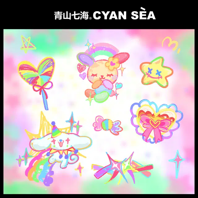 青山七海  粉彩童缘图 无水涂鸦纹身贴 高颜值彩色持久防水防汗
