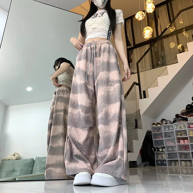 水中花 渐变扎染宽松阔腿松紧腰透气舒适口袋设计感休闲裤 女款