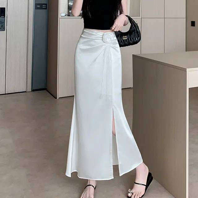 水中花 高腰显瘦鱼尾裙开叉设计优雅气质垂感休闲长裙 女款