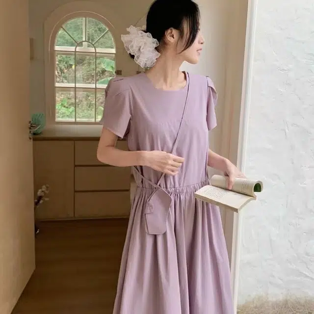 水中花 韩版设计感裙子法式复古蓬蓬闺蜜装显高短袖连衣裙 女款