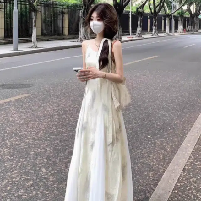 水中花 新中式小众设计感复古优雅水墨气质国风吊带连衣裙 女款