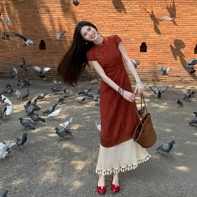 水中花 舒适百搭气质简约短袖连衣裙 女款