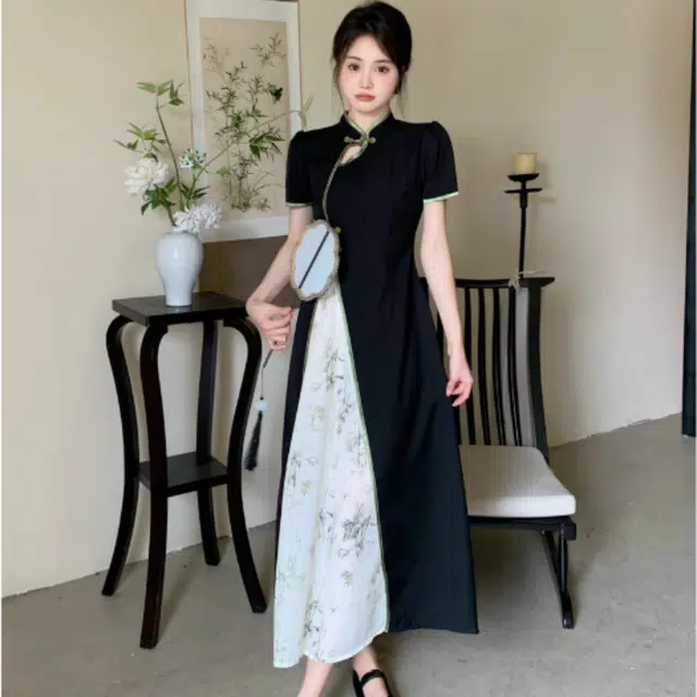 水中花 高级感时尚设计新中式国风短袖连衣裙 女款