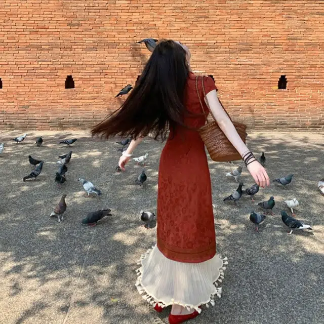 水中花 舒适百搭气质简约短袖连衣裙 女款