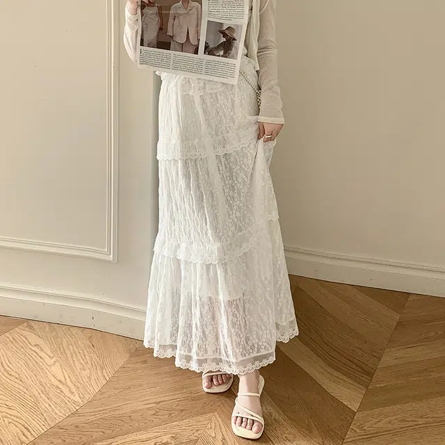 水中花 法式高腰蛋糕蓬松百搭休闲长裙 女款
