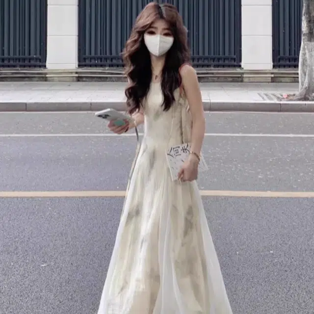 水中花 新中式小众设计感复古优雅水墨气质国风吊带连衣裙 女款