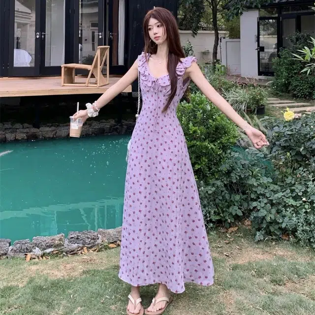 水中花 碎花显瘦舒适百搭短袖连衣裙 女款