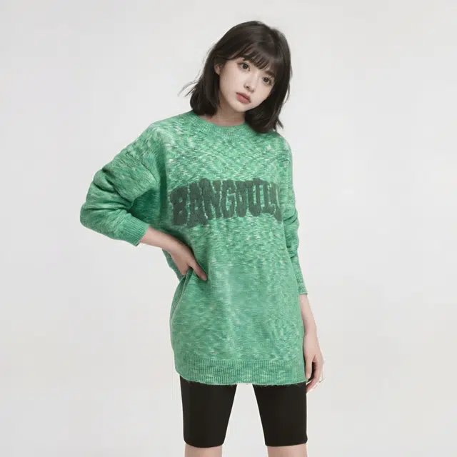 水中花 美式字母撞色休闲百搭长袖针织衫 女款