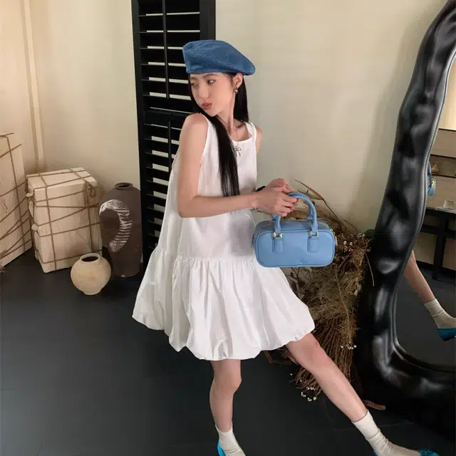水中花 纯欲风简约圆领气质无袖连衣裙 女款
