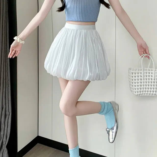 水中花 韩版百褶设计高腰显瘦防走光透气轻盈时尚舒适休闲短裙 女款