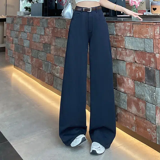 水中花 高腰显瘦阔腿垂感直筒宽松时尚百搭长裤休闲裤 女款