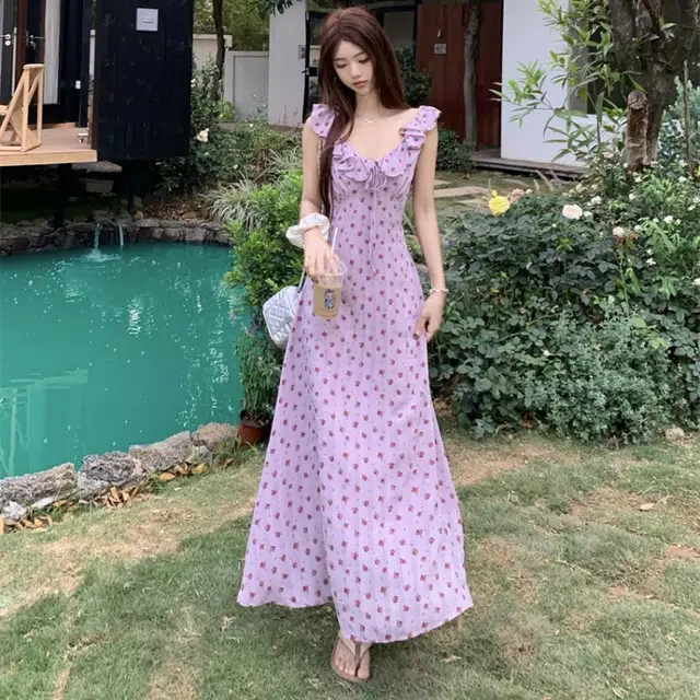 水中花 碎花显瘦舒适百搭短袖连衣裙 女款