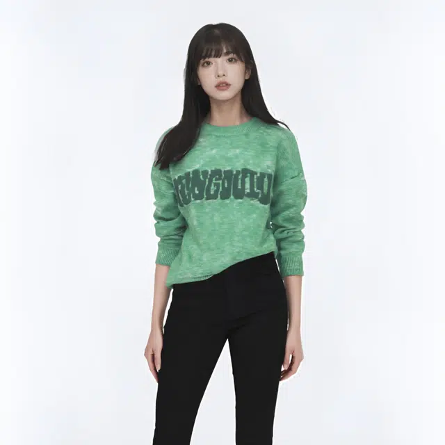 水中花 美式字母撞色休闲百搭长袖针织衫 女款