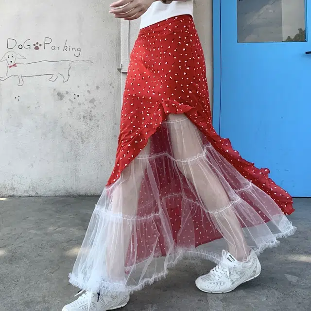 水中花 花色圆点拼接修身适中高腰休闲长裙 女款