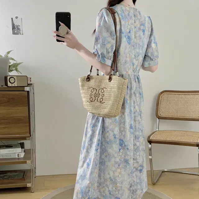水中花 大码韩系高级感碎花油画风裙子短袖连衣裙 女款