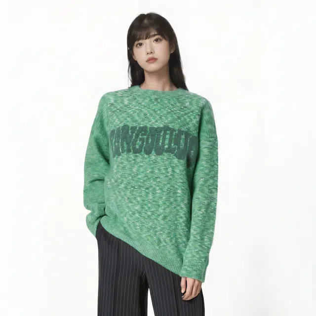 水中花 美式字母撞色休闲百搭长袖针织衫 女款