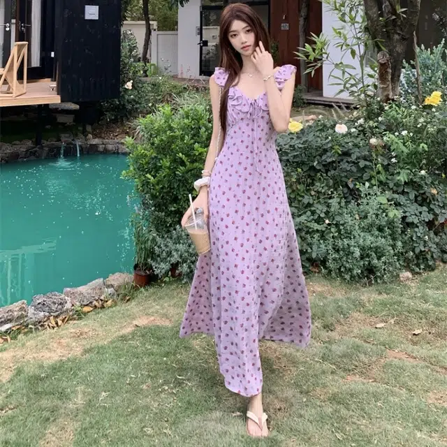 水中花 碎花显瘦舒适百搭短袖连衣裙 女款