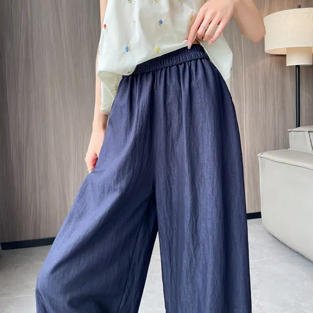 水中花 法式潮流时尚高腰显瘦蕾丝拼接垂感阔腿百搭休闲裤 女款