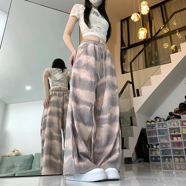 水中花 渐变扎染宽松阔腿松紧腰透气舒适口袋设计感休闲裤 女款