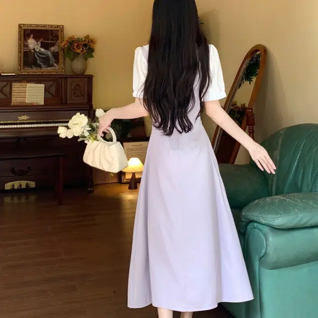 水中花 气质收腰显瘦短袖连衣裙 女款