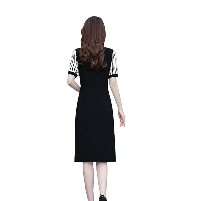水中花 夏季气质韩版显瘦时尚收腰裙子假两件短袖连衣裙 女款