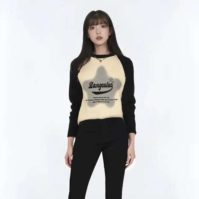 水中花 插肩刺绣星星圆领毛衣 女款