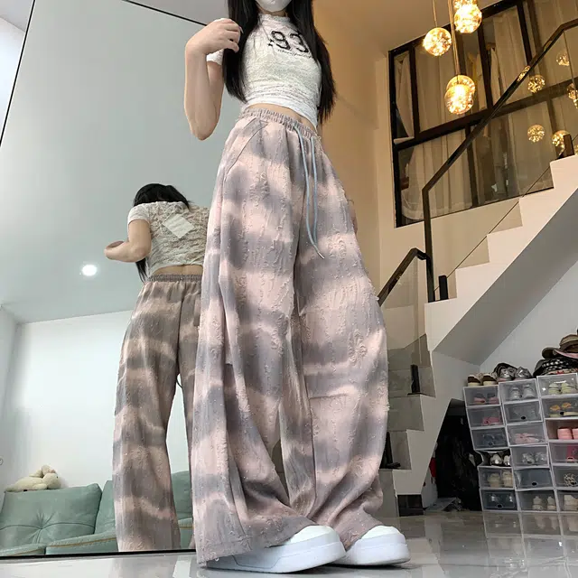 水中花 渐变扎染宽松阔腿松紧腰透气舒适口袋设计感休闲裤 女款