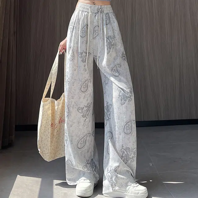 水中花 复古时尚潮流舒适高腰显瘦垂感阔腿印花百搭休闲裤 女款