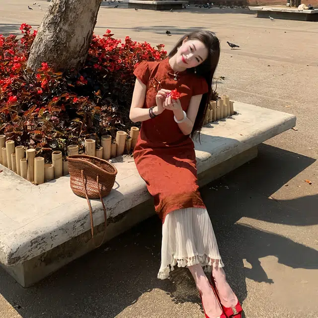 水中花 舒适百搭气质简约短袖连衣裙 女款