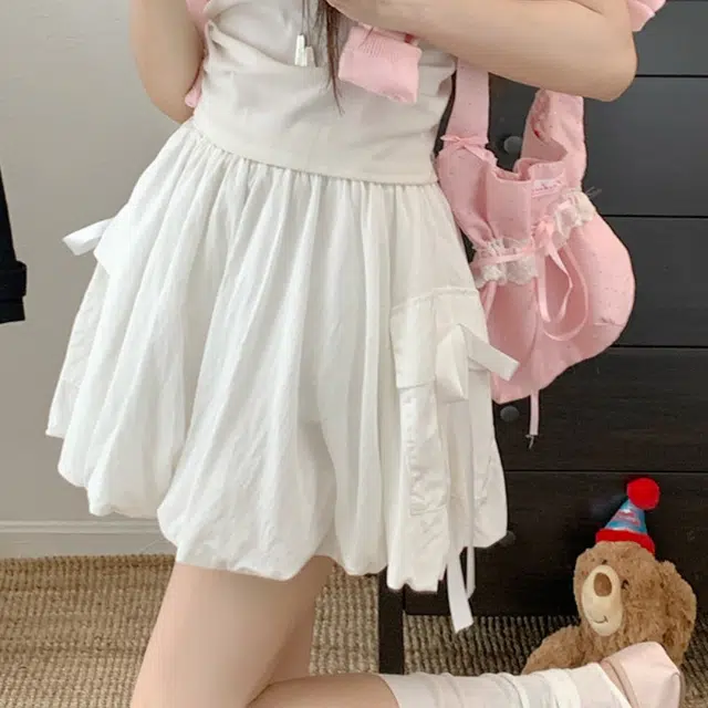 水中花 简约蝴蝶结高腰显瘦小众潮流显高甜美设计感高级百搭休闲短裙 女款