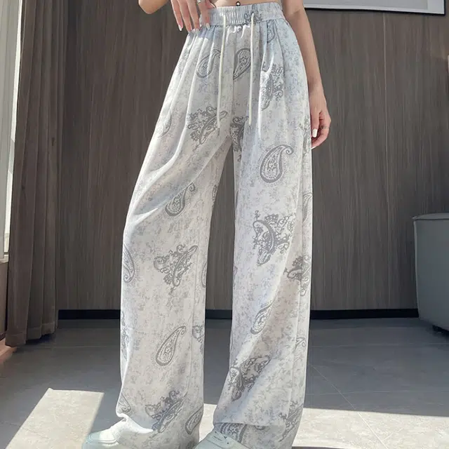 水中花 复古时尚潮流舒适高腰显瘦垂感阔腿印花百搭休闲裤 女款