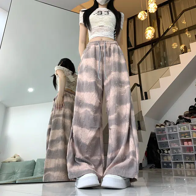 水中花 渐变扎染宽松阔腿松紧腰透气舒适口袋设计感休闲裤 女款