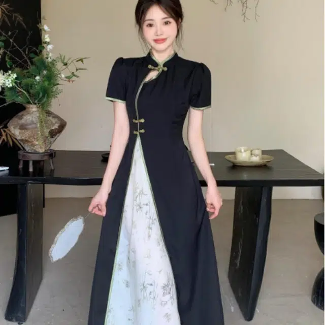 水中花 高级感时尚设计新中式国风短袖连衣裙 女款