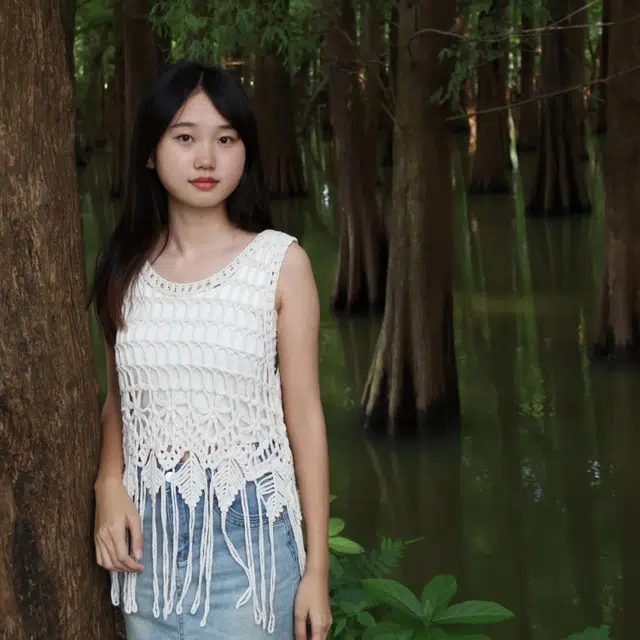 水中花 民族风网织镂空针织背心 女款 米白色