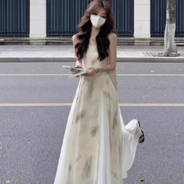 水中花 新中式小众设计感复古优雅水墨气质国风吊带连衣裙 女款