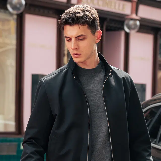 布先生 纯色复古英伦风立领上衣隐形插袋速干长袖夹克外套 男款